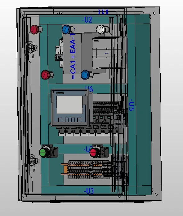 Kastdeur met bedieningselementen en HMI in EPLAN Pro Panel