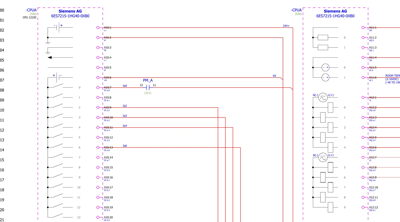 Stroomkringschema met PLC-in- en uitgangen in EPLAN Electric P8